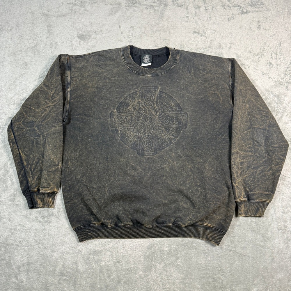 Vintage Celtic Fashions Mens Med Sweatshirt Acid Wash Embossed Celtic Cross